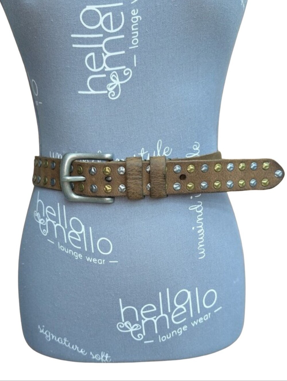 Lucky Brand Women's Large Brown Leather Mixed Metal Studded Belt 1.5"